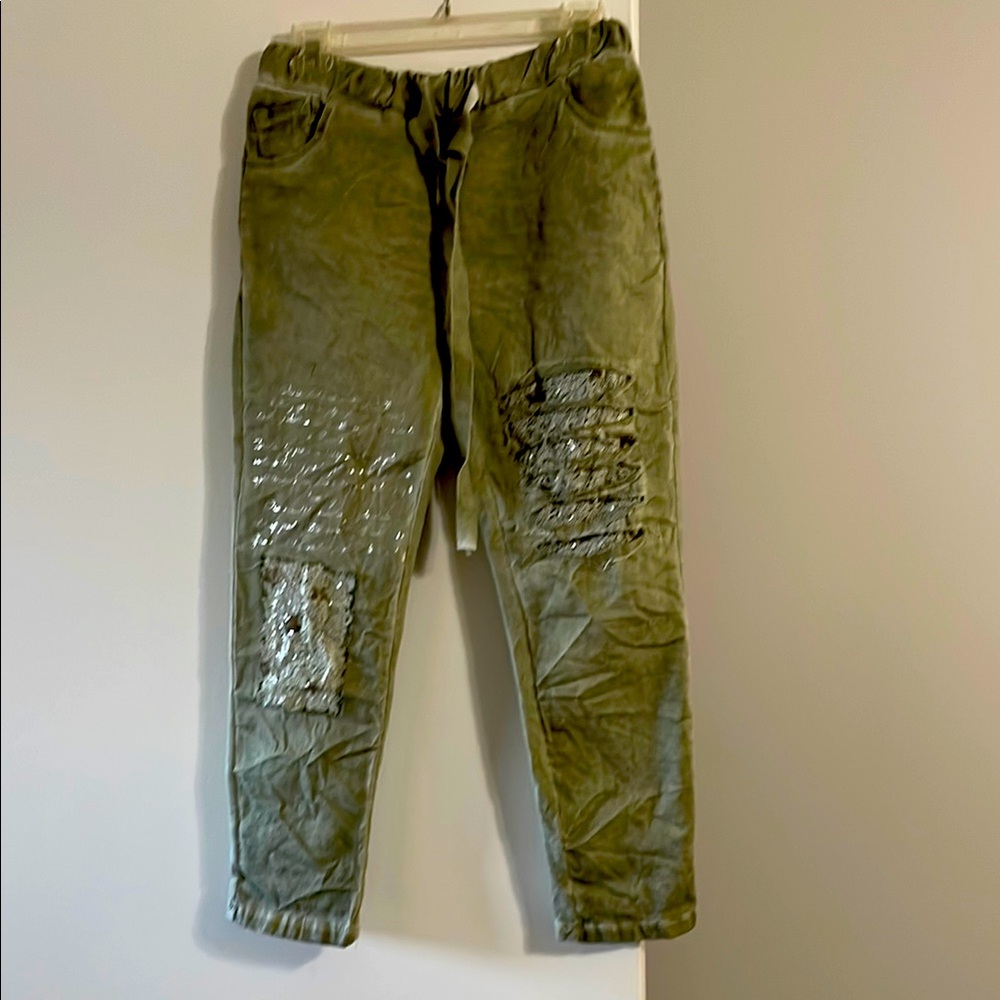 Olive Green Distressed Jogger Pants